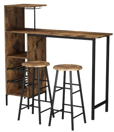 Vicco Bartisch-Set Fyrk, Schwarz/Eiche rustikal, 121.5 x 40 cm mit 2 Hocker