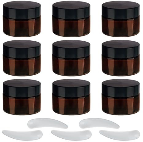Lot de 9 pots à crème vides en verre ambré de 30 ml avec 5 spatules et couvercles pour cosmétiques, lotions, crèmes