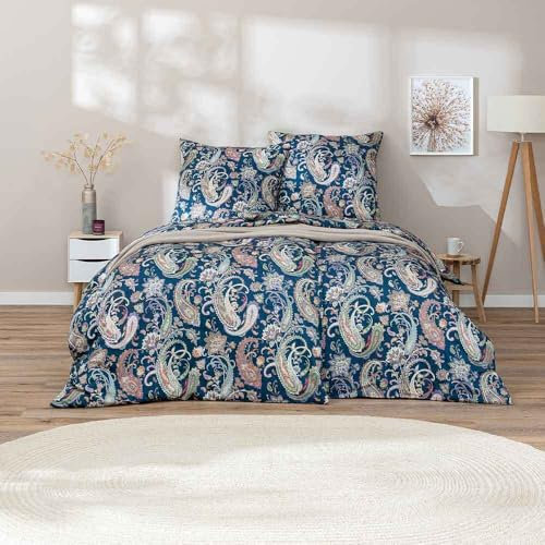 ESTELLA Mako-Satin Bettwäsche 155x220 Soley Marine Paisley blau 7608-270