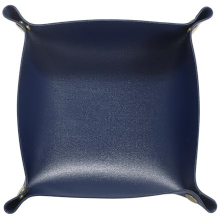 sourcing map PU Leather Valet Tray Unisex Folding Small Catchall Tray Portable Entryway Table Tray Nightstand Bedside Desk Tray for Key Wallet Watch Coin Jewelry Dice, Dark Blue