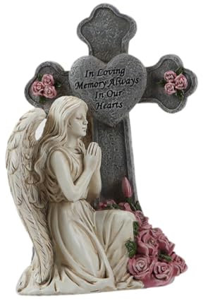 Baoblaze Solar Garten Statue Friedhof Grab Dekoration Kreuz Engel Figur Outdoor Figur Licht für Balkon Hinterhof Rasen Landschaft, Beige