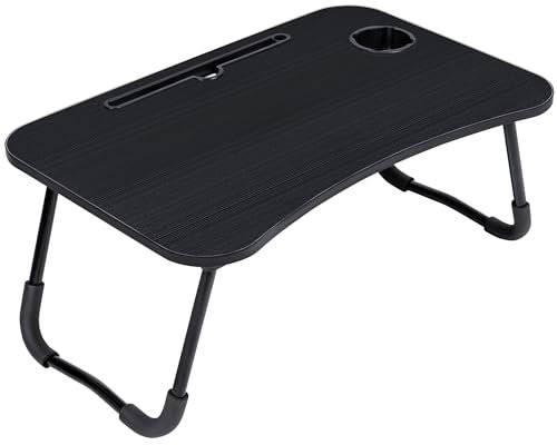 Mesa Plegable Auxiliar portátil pequeña. Mesita para Ordenador en Cama, Sofa, salón, Cocina, Suelo. Posavasos. Patas Antideslizantes. Ranura para Tablet y Pen. Superficie Texturizada. 60x40cm