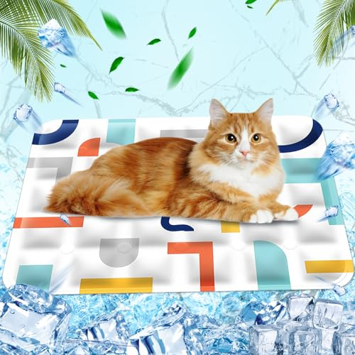 Alfombrilla Refrescante para Perros Gatos, Alfombrilla Fresca para Perros, Inyección de agua Alfombra Manta Refrigerante Perro, Cama Gat Frio Animales Colchon Mascotas para Verano, 40x50cm, M, Blanco