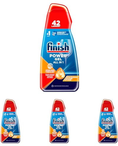 Finish Powergel, Gel Detersivo per Lavastoviglie Liquido,168 Lavaggi, 4 confezioni da 42 Lavaggi, Antiodore, Multiazione