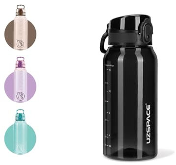 UZSPACE Trinkflasche Kinder Sport Wasserflasche 600ml, für Schule Uni Outdoor kohlensäure geeignet Flasche, auslaufsicher, spülmaschinenfest, Sportflasche mit Klappdeckel Mädchen Jungen, schwarz