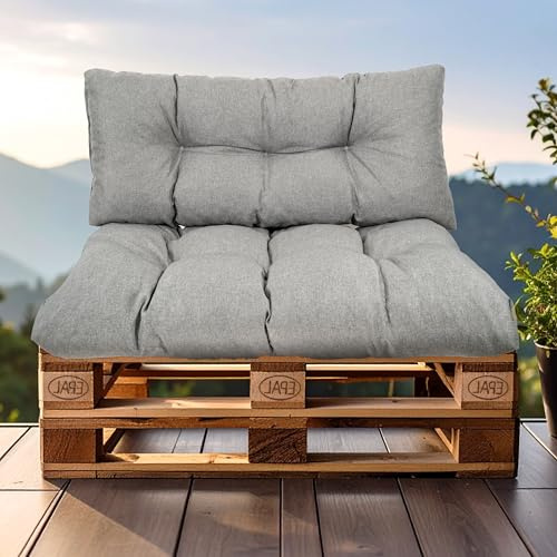 SLIPIO Palettenkissen für Europaletten, 2-TLG. Set, wetterfest, Grau | Palettenpolster; FÜLLPRO+ Füllung; 1x Rückenkissen 120x40 cm + 1x Sitzkissen 120x80 cm