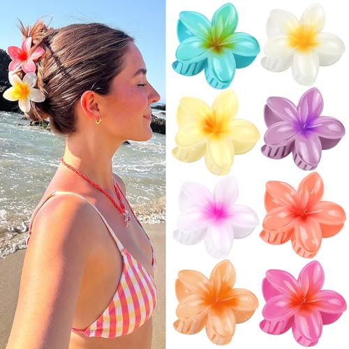 Kavya 8 Piezas Pinza Pelo Flor Plástico, Kavya Pinzas Pelo Mujer Flor Acrílico Pinzas de Pelo Grande Pinzas para el Pelo Antideslizante Hair Clip Accesorios Pelo Mujer Niñas