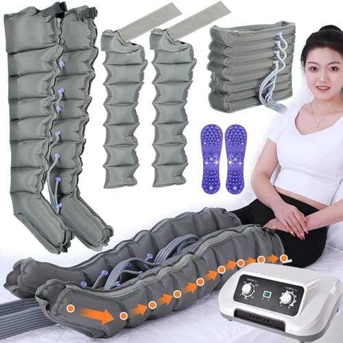 Miuxe Masseur Électrique Compression d'air, Bottes Pressothérapie Jambes 4 Ou 6 Cavités, pour Appareil Circulation Sanguine Bras, Jambes, Taille, Pieds (8Chambre, 2 Jambes + Ventre + 2 Bras)