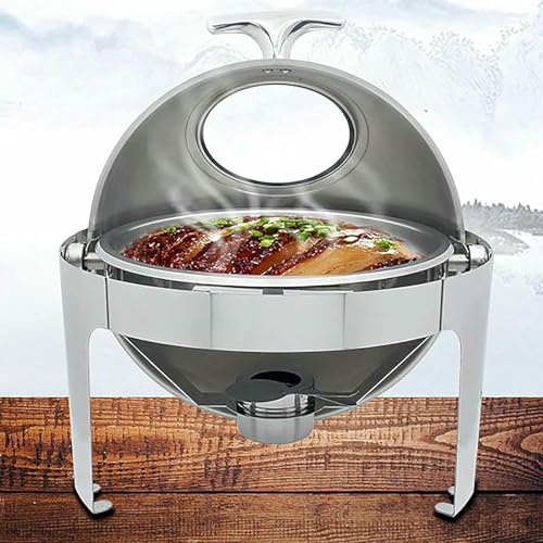 HOTAPEPU Portable Stainless Steel Heating Box With Glass Cover And Integrated Cover Support, Round Heating Tray For Food, Self-Heating Box, Visual Cover ~/