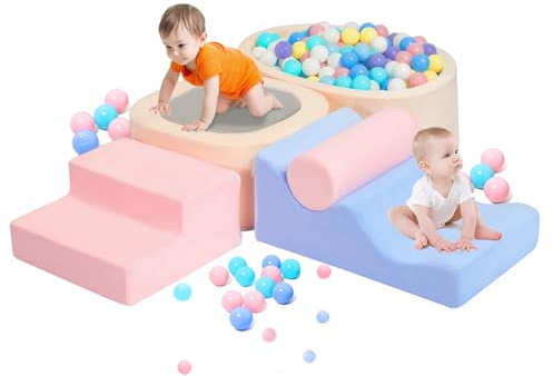 MIND&ACTION 6-Piece Toddler Climbing Toys Indoor, Climbing Toys for 1 Year Old, Soft Play Set Baby Foam Blocks for Toddler 1-3 (Ball Not Included)
