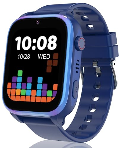 Moikmlih Reloj Inteligente Niño con 4G Videollamada, SOS GPS localización, Modo Escolar, SMS, IP68 Impermeable, 7 Juego, Despertador,Cámara, Smartwatch niños Regalo para 5-14 Años