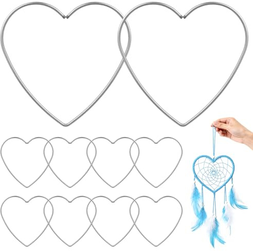MUCKLILY Metallringe Herzform zum Basteln, 10 Stück Traumfänger Ringe 12 cm | Makramee-Zubehör in Herzform für Wanddeko und Hochzeit; Metall-Herzring zum Umwickeln mit Garn, Band und Spitze