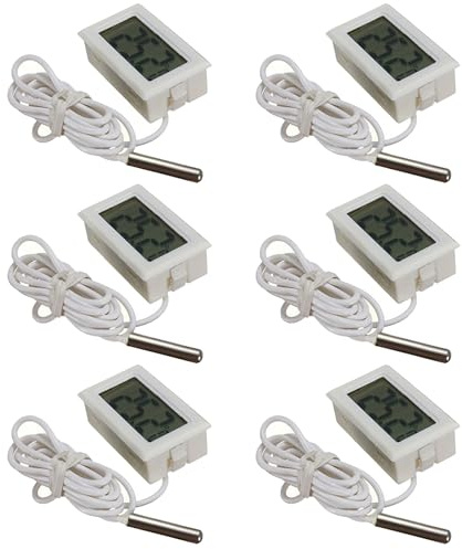 ARCELI Termómetro digital LCD para control de temperatura con sonda externa para frigorífico, congelador, frigorífico, acuario, color blanco (6 unidades)