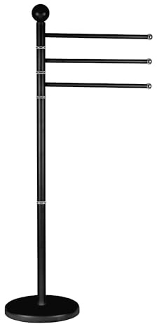 Piantana In Acciaio Inox Porta Asciugamani Da Terra 3 Bracci Girevoli 22x90 Cm Organizer Accessori Bagno Porta Stendi Salviette Bagno Moderno Elegante Stendi Indumenti - Nero