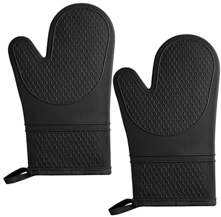 2 Pcs Silicone Oven Gloves, Heat Resistant Oven Mitts with Cotton Lining, Non-Slip Snowflake Grip, Full Hand & Wrist Protection for Cooking, Baking, BBQ & Campfire