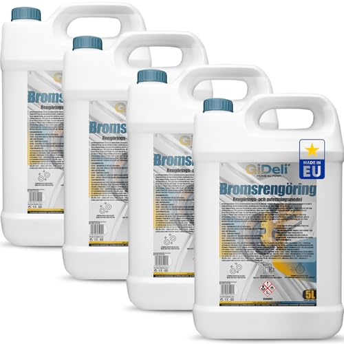 GiDeli Limpiador de frenos, 4 bidones de 5 l, para coche, moto y bicicleta, elimina aceite, grasa, polvo de frenos, restos de pegamento, desengrasante para taller, secado rápido, sin dejar residuos