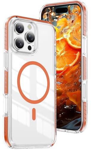 IMEIKONST Transparent Magnetic Case for iPhone 12 Pro Max Cover Orange CHTM | Compatible with Magsafe, Slim Fit, Shockproof Phone Cover, Anti-Scratch Clear Back, Non Yellowing, Silicone TPU Bumper