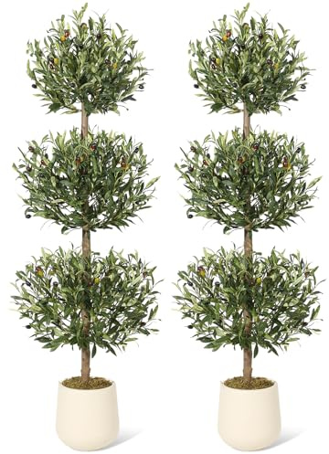 150cm künstlicher Olivenbaum, Dreikugelige Formschnitt-Kunstpflanze mit Moos & Topf,Realistische Kunststräucher für Outdoor und Indoor, Büro und Terrassendeko (Grün 2Pcs)