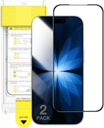 JETech Anti-Reflective 9H+ Screen Protector for iPhone 17, 2-Pack | AR Coating, Full Coverage Black Edge Design, Tempered Glass, Anti-Fingerprint, Auto-Align Installation, Case-Friendly