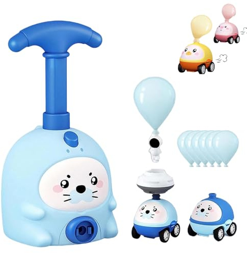 Knubbuf Animal Air Powered Balloon Car Toy, Animal Balloon Car Toy with 2 Cars, STEM Educational Cars Toys Set for Boys Girls, Aerodynamic Pump Toys (Blue)