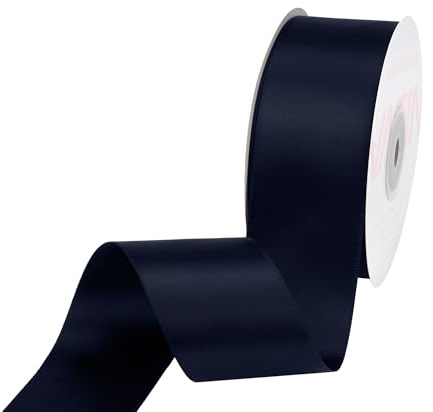 VATIN 38mm Wide Double Faced Polyester Deep Navy Blue Satin Ribbon - 45 Metre, Perfect for Wedding, Gift Wrapping, Bow Making & Other Projects