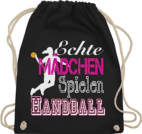 Turnbeutel Rucksack - EM 2026 Trikot Ersatz - Echte Mädchen Spielen Handball weiß - Unisize - Schwarz - geschenke für handballer handballbeutel hanball habdball beutel kinderturnbeutel halbball
