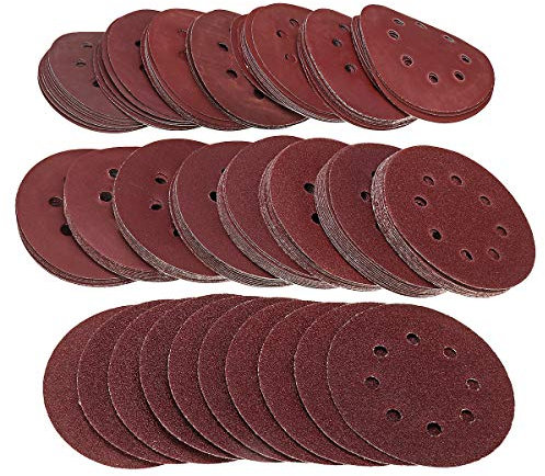 TOPWA 160PCS 5 Sanding Discs Pads 40-2000 Grit Assorted Hook and Loop Sandpaper 8 Hole Pads for Orbital Sander (125mm)