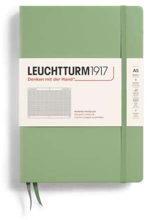 LEUCHTTURM1917 361583 Notizbuch Muted Colours (A5), Hardcover, 251 nummerierte Seiten, Salbei, kariert