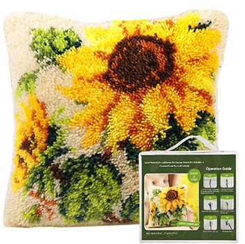 Myriad Choices Knüpfteppich Zum Selber Knüpf-Sets mit Kissen knüpfen-Set 43x43cm Kissenbezug-Set für Erwachsene und Kinder Latch Hook Kit Heimaccessoire, Wandkunst (Sonnenblume)