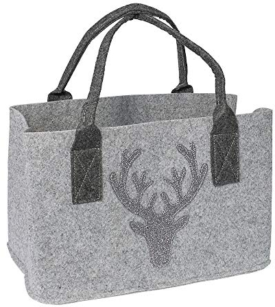 GILDE Filztasche mit Hirsch (Glitter) als Einkaufstasche/Holztasche/Strandtasche – reißfest & trägt viel Gewicht – polstert Ihre Einkäufe sicher ab und besitzt viel Stauraum (Hirsch Hellgrau)