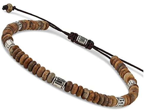 BENAVA Damen Yoga Armband Jaspis Edelstein Perlen mit Infinity Perlen Braun | Edelstein Armband Meditation | 16-24 cm