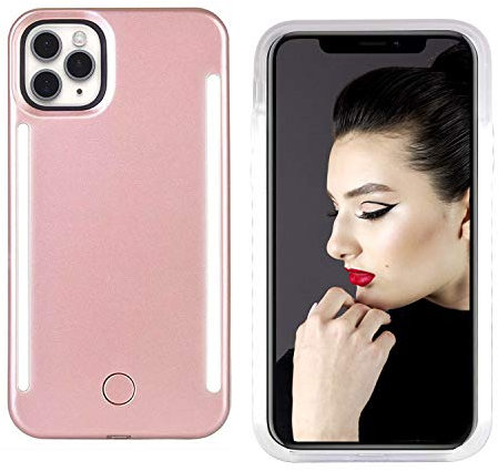 QWIFEY Selfie Light up Case for iPhone 12 and 12 Pro 6.1 inch, LED Light case with Back and Front Dual Rechargeable Luminous Light for iPhone 12 & 12 Pro (6.1 inch only, Rose Gold)