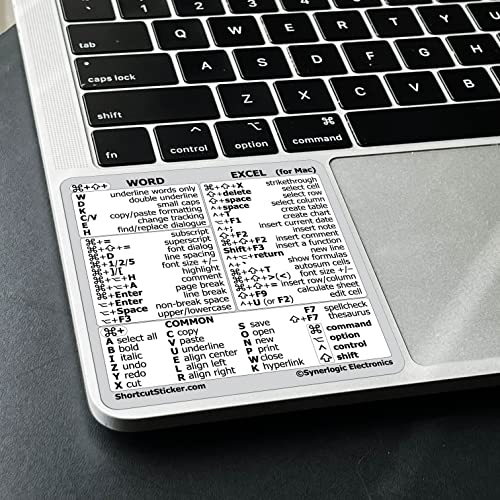 SYNERLOGIC Word/Excel (for Mac) Keyboard Shortcuts Sticker | No-Residue Laminated Vinyl Cheatsheet MacBook Keyboard Sticker 83 x 83 mm (White)