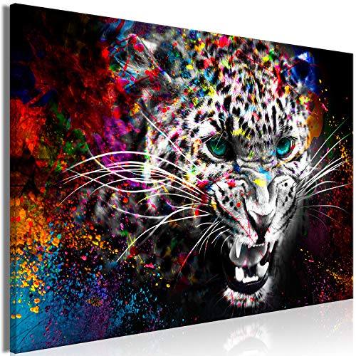 murando - Wandbilder XXL Tiere 120x80 cm 1 tlg - Wand Deko Vlies Leinwand Bilder Groß Wanddeko Wohnzimmer Schlafzimmer Kunstdrucke - Leopard bunt Gesicht Abstrakt g-C-0272-b-a