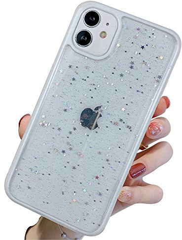 Emlivi kompatibel mit iPhone 8/7/SE 2020 Handyhülle, Weiß Star Glitzer Star Hülle für iPhone 7/8/SE 2020, Dünne TPU Silikon Transparent Glitzer Hülle mit Sternenmuster, Kabelloses Laden Kompatibel