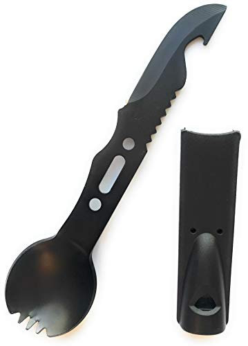 Camping 7 en 1 SPORK acero inoxidable – Multiherramienta de senderismo al aire libre – Cuchara tenedor cuchillo utensilio