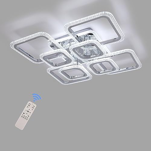 STCH Plafonnier LED Salon, Lampe de Plafond Lustre Moderne Carré 100W, Luminaire Plafonnier Led Dimmable pour Chambre Cuisine Couloir Balcon Salle à Manger îlot de Cuisine Télécommande, 3000K-6500K