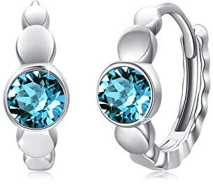 Ohrringe Geburtsstein Dezember 925 Sterling Silber Geburtsstein Klein Creolen Blau Zirkonia birthstone Hinged Klapp Creolen für Damen Kinder 10 mm