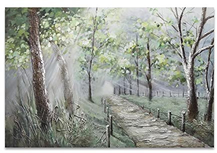 Moderne Bilder Wohnzimmer Abstrakte grüne Bäume kleine Straße Ölgemälde 100% Hand gemalt auf Leinwand Landschafts Wand Kunst für Wohnzimmer Heim Dekoration