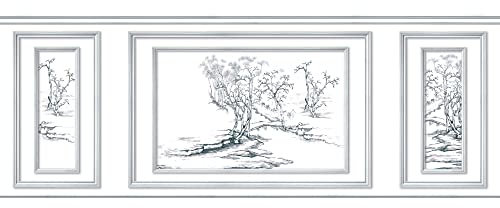 Papier peint intissé décoratif, motif oeuvre d'art arbre, imitation boiseries, 75 cm X 200 cm