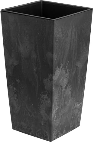 Blumenkübel 16,3 L mit Einsatz 8 L Beton-Optik H 420 mm Blumentopf aus Kunststoff Pflanzkübel Übertopf Quadrat Beton Struktur Anthrazit Farbe für Innen/Außenbereiche Garten Patio Wohnzimmer Terrasse W
