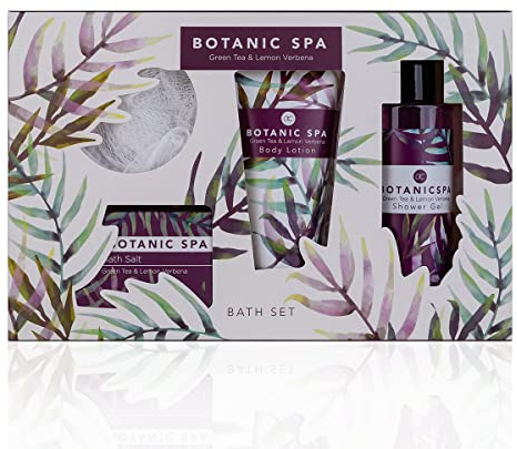 accentra - Geschenkset Frauen BOTANIC SPA 4-teilig - Badeset Geschenk mit Bodylotion, Badesalz, Duschgel & Netzschwamm – Wellness Set für Frauen & Mädchen zum Geburtstag & Valentinstag
