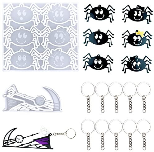 HyzaPhix 12 Stück Resin Gießharz Formen Schmuck Silikonformen Epoxidharz Gießform Spinne Silikon Harz Formen Set Sensenmann Sense Silicone Mold für DIY Schlüsselanhänger, Halloween Deko