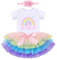 Baby Mädchen Boho Regenbogen 2. Geburtstag Outfit Baumowlle Kurzarm Strampler Body Tütü Tüll Rock Blumen Stirnband Erster Geburtstag 2 Jahre Alt Party Fotoshooting Bekleidungsset Regenbogen 2 Jahre