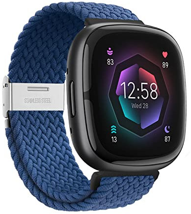 XMUXI Geflochtene Nylonbänder Kompatibel mit Fitbit Versa 3/Fitbit Sense 1 Armband (NICHT für Fitbit Versa 4/Sense 2) mit verstellbarem Metallverschluss Atmungsaktive Strechy Sport Armband (#6)