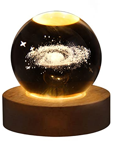DZAY 3D Kristallkugel Nachtlicht Schlummerleuchten,Nachttischlampe Glaskugel Blume im Glas Ornamente Nachtlichter mit LED Lampensockel USB,Valentinstag Geschenke für frauen Haus Büro Deko (Nebel)