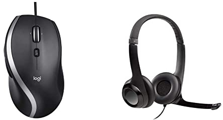 Logitech M500 Wired USB Mouse, Black & H390 Wired Headset for PC/Laptop, Stereo Headphones with Noise Cancelling Microphone, USB-A, In-Line Controls, Works with Chromebook - Black