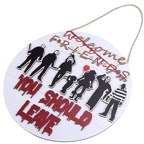 KEESIN Holz-Türschild Horror, rundes Holzschild zum Aufhängen, Halloween für rustikale Bauernhaus, Heimdekorationen, Schild, Fenster, Wandbehang, Dekor (Horror-Charakter)