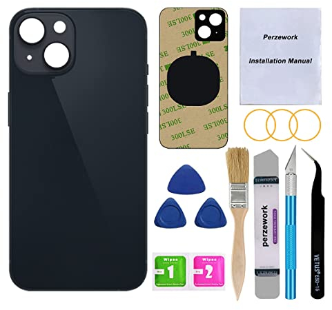 Perzework Ersatz-Glas für iPhone 14, 15,5 cm (6,1 Zoll), mit Reparaturwerkzeugset und Anleitung (Mitternachtsschwarz)