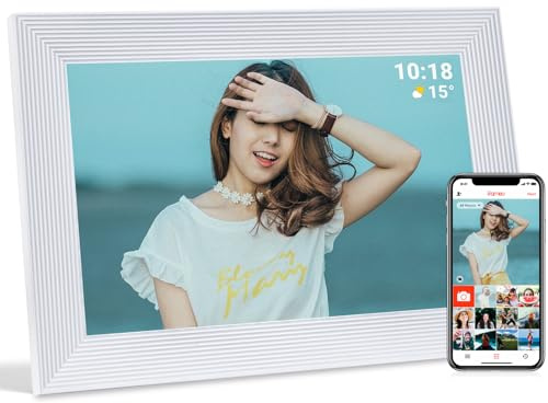 Golony Digitaler Bilderrahmen WLAN Frameo.10,1 Zoll 1280×800 IPS-Touchscreen.16GB WiFi Digital Photo Frame.Fotos und Videos über die Frameo-App teilen.Weiß.
